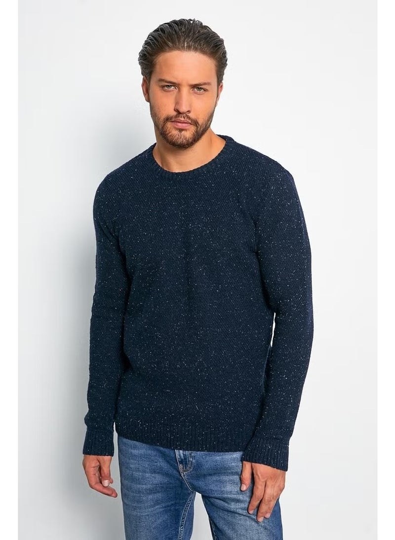 Odelon Men's Standard Fit Crew Neck Wool Knitwear Sweater Navy Blue - Image 5